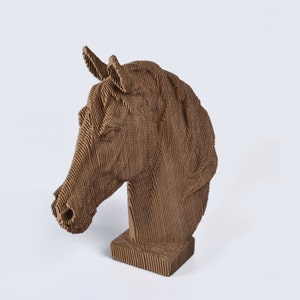 Tête de cheval Sculpture en carton DIY, Papercraft DIY, Art mural 3D, Décoration intérieure, Carton ondulé, Décor mural animal, Cadeau DIY Marron