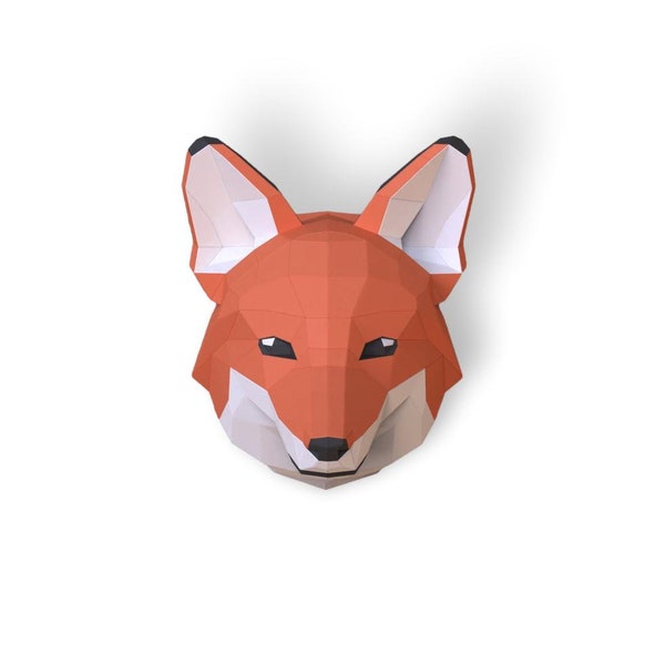 Fox Head Paper Sculpture,Pre-cut DIY Papercraft Kit,Handmade Wide Animal Figurine,3D Paper Art,Low Poly Wall Decor,All Accessories Included