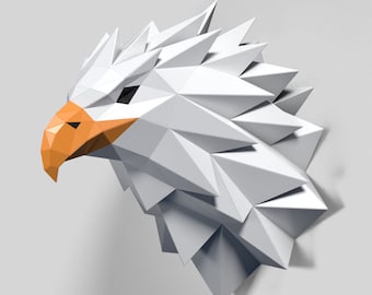 ハクトウワシの頭の紙彫刻、カット済みDIYペーパークラフトキット、手作りの野生動物の置物、ローポリホームデコレーション、すべてのアクセサリー付き