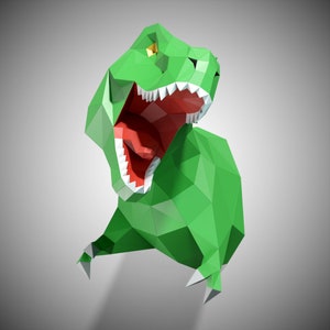 T-rex zijwaartse trofee, voorgesneden doe-het-zelf papercraft-kit, meerkleurenoptie, 3D-muurkunst, laag polypapier, dierenkop, wanddecoratie, doe-het-zelfcadeau