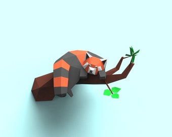 Red Panda Paper Sculpture Kit, Pre-Cut DIY Low Poly 3D Art
