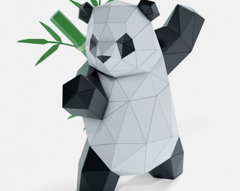 パンダ立ち格闘技プレカットDIYペーパークラフトキット、低ポリ紙彫刻、手作り動物、ホームデコレーション、両面テープ付き