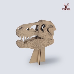 Statue tête de mort T-rex - Sculpture en carton à faire soi-même, créations artisanales en papier, art mural 3D, décoration d'intérieur, carton ondulé, décoration murale animal, cadeau bricolage