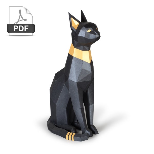 Egypt Cat DIY 3D Papercraft  tempalte, PDF File，Instant download, 3D  art, Low Poly  Paper , Animals , DIY Gift