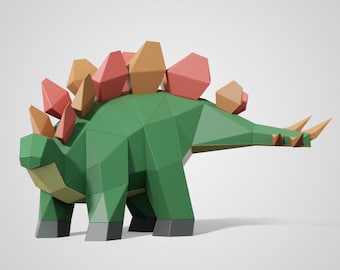 DIY Stegosaurus Papercraft Kit, Low Poly Sculpture, Wall Decor