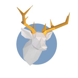 Tête de cerf ver.2, kit de création en papier prédécoupé, option multicolore, art mural 3D, papier low poly, tête d'animal, décoration murale, cadeau DIY