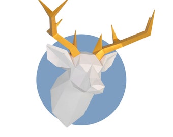 Deer Head  Ver.2, Pre-cutting DIY Papercraft  Kit, Multi-color Option，3D Wall art, Low Poly  Paper , Animals Head, Wall Decor, DIY Gift