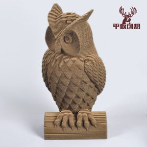 Fille hibou - sculpture en carton à faire soi-même, créations artisanales en papier, art mural 3D, décoration d'intérieur, carton ondulé, décoration murale animal, cadeau bricolage