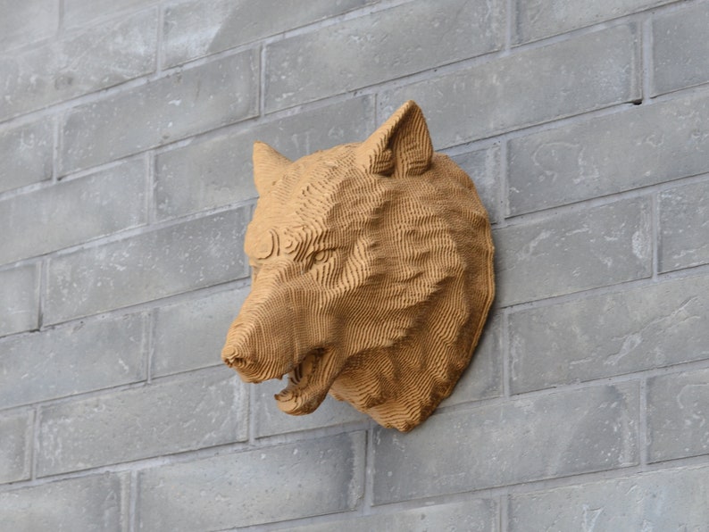 Wolf Head Trophy DIY Cardboard Sculpture, DIY Papercraft, 3D Wall artHome Decor, Corrugated board ,Animal Wall Decor,DIY Gift image 1