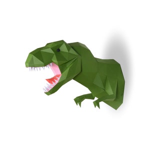 Escultura de trofeo de T-rex, kit de manualidades de papel precortado, opción multicolor, arte de pared 3D, papel de baja poli, cabeza de animal, decoración de pared, regalo DIY