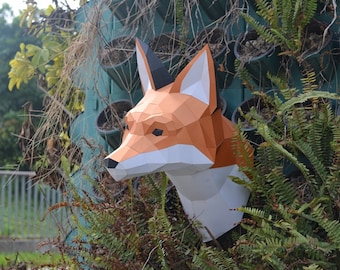 Fox Head Sculpture, Pre-cutting DIY Papercraft  Kit, Multi-color Option，3D Wall art, Low Poly  Paper , Animals Head, Wall Decor, DIY Gift