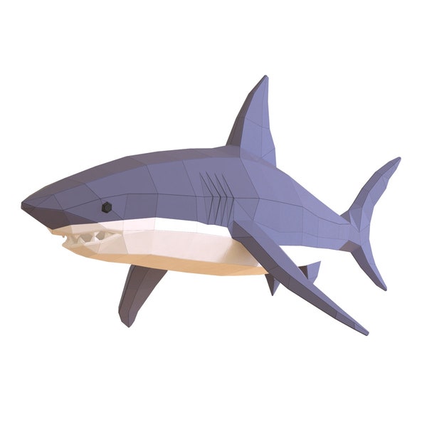 Sculpture en papier de requin, kit de papercraft de bricolage pré-découpé, figurine d’animal de mer faite à la main, personnalisée multicolore, décor de maison low poly, tous les accessoires inclus