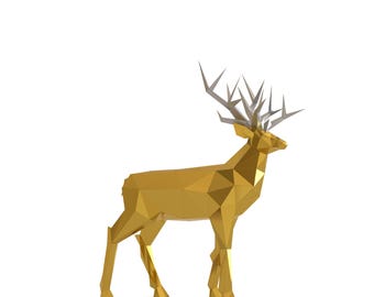 グラント・ディア ペーパークラフト キット – プレカット メタリック ペーパー、3D ローポリ ホーム デコレーション、簡単な DIY クラフト、ユニークなギフト アイデア – 輝きを放ちます!