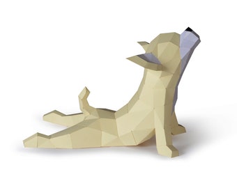 Yoga Chihuahua   Pre-cutting DIY Papercraft  Kit, Multi-color Option，3D  art, Low Poly  Paper , Animals , DIY Gift