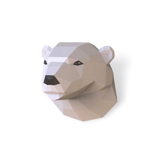 Polar Bear head Paper Sculpture,Pre-cut DIY Papercraft Kit,Handmade Wide Animal Figurine,3D Paper Art,Multi-Color Custom,Low Poly Wall Decor