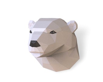 Polar Bear head Paper Sculpture,Pre-cut DIY Papercraft Kit,Handmade Wide Animal Figurine,3D Paper Art,Multi-Color Custom,Low Poly Wall Decor