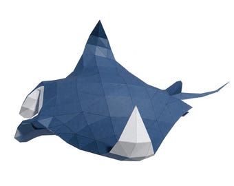 Manta Ray Paper Sculpture Kit, DIY Low Poly Sea Animal Decor
