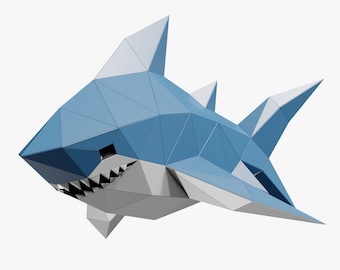 ベビーシャークの紙彫刻、カット済み DIY ペーパークラフト キット、手作りの海の動物の置物、ローポリのホームデコレーション、すべてのアクセサリー付き