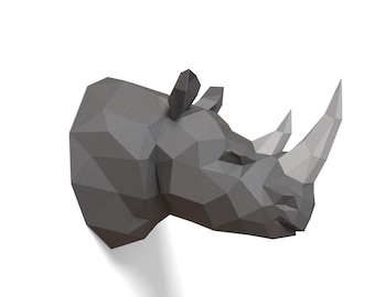 サイの紙彫刻、カット済みDIYペーパークラフトキット、手作り動物、ローポリホームデコレーション、すべてのアクセサリー付き