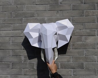 DIY Gift Animals Low Poly  Paper Elephant Head  Pre-cutting DIY Papercraft  Kit Multi-color Option\uff0c3D  art