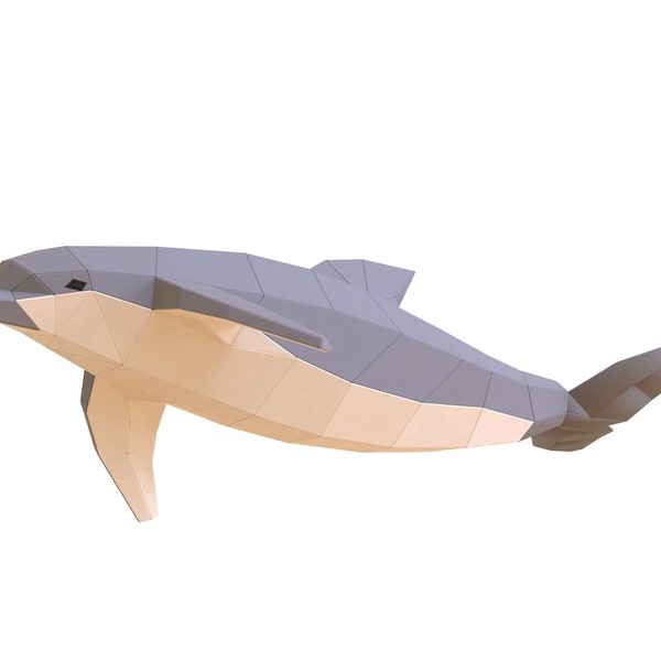 Sculpture en papier de dauphin, Kit de papercraft de bricolage pré-découpé, figurine d’animal de mer faite à la main, personnalisé multicolore, décor de maison low poly