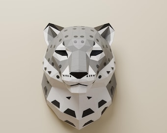 Kit para hacer esculturas de papel de leopardo de las nieves, decoración de pared de baja poligonalidad.
