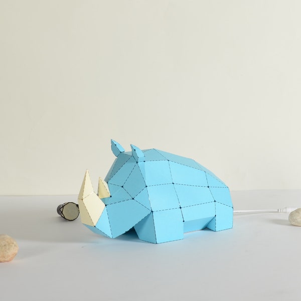 Cute Rhino Pre-cutting DIY Papercraft  Kit, Multi-color Option，3D  art, Low Poly  Paper , Animals , DIY Gift