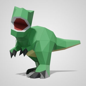 Cute T-rex Sculpture, Pre-cut DIY Papercraft  Kit, Multi-color Option，3D Wall art , Low Poly  Paper , Animals Head, Wall Decor, DIY Gift