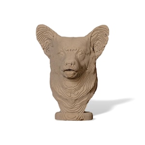 Corgi Bust Cardboard Sculpture, DIY 3D Papercraft kit, art du papier 3D, Home Decor, Planche ondulée, Cadeau DIY