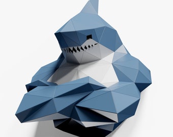 DIYサメの胸像紙彫刻キット、ローポリ壁飾り