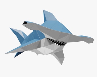 Baby Hammerhead Shark Paper Sculpture,Pre-cut DIY Papercraft Kit,Handmade Sea Animal Figurine,Low Poly Home Decor,All Accessories Included