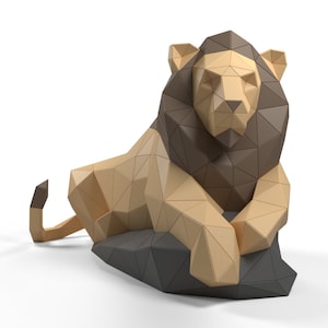 Lion at Rest Paper Sculpture,Pre-cut DIY Papercraft Kit,Handmade wild animals,Low Poly Home Decor,All Accessories Included