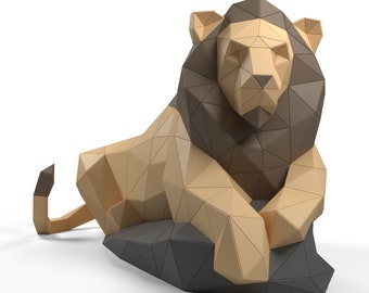 Kit de escultura de león de papel, león low poly para armar, decoración del hogar (PDF)