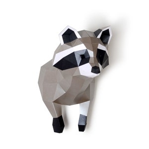 Sculptuur wasbeer, voorgesneden doe-het-zelf papercraftkit, meerkleurenoptie, 3D-muurkunst, papier Low Poly, dierenkop, wanddecoratie, doe-het-zelfcadeau