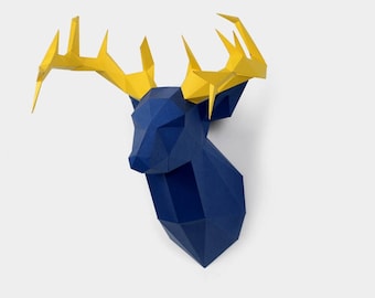 Deer Sculpture, Pre-cutting DIY Papercraft  Kit, Multi-color Option，3D Wall art, Low Poly  Paper , Animals Head, Wall Decor, DIY Gift