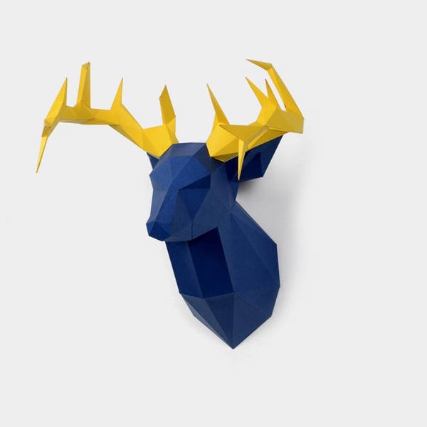 Deer Sculpture, Pre-cutting DIY Papercraft  Kit, Multi-color Option，3D Wall art, Low Poly  Paper , Animals Head, Wall Decor, DIY Gift
