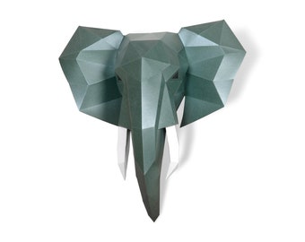 Elephant Head Pre-cutting DIY Papercraft Kit, Option multicolore, Art 3D, Papier poly faible , Animaux , Cadeau de bricolage