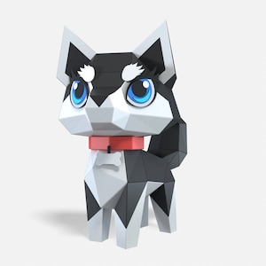 Cute Husky Standing Paper Sculpture,Pre-cut DIY Papercraft Kit,Handmade Cute animals,Low Poly Home Decor,All Accessories Included