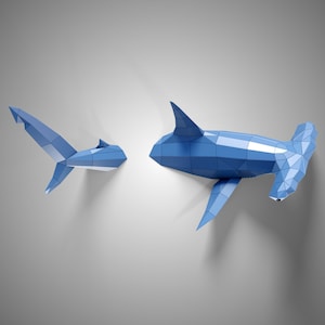 Scultura di squalo martello in carta da parati, kit fai da te pretagliato, animale marino selvaggio fatto a mano, decorazione per la casa low poly, tutti gli accessori inclusi