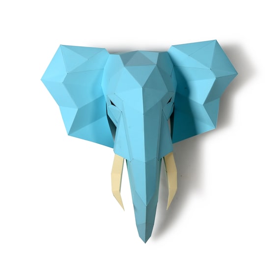 Elephant Head Pre-cutting DIY Papercraft Kit, Multi-color Option,3D art, Low Poly Paper , Animals , DIY Gift