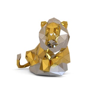 Lion at Rest Papercraft Kit – Pre-Cut Metallic Paper ,3D Low Poly Home Decor, Easy DIY Craft, Unique Gift Idea – Shine Bright!