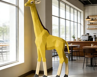 幾何学模様の巨大キリンのペーパークラフトキット – 家庭やオフィスの装飾に最適な手作り3Dモデル