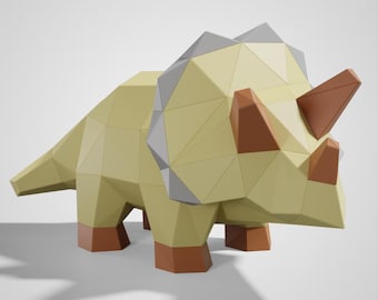 トリケラトプスの紙彫刻キット、ローポリ恐竜フィギュア