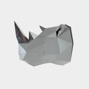 Scultura di rinoceronte, kit fai da te di carta pretagliata, opzione multicolore, arte murale 3D, carta low poly, testa di animale, decorazione da parete, idee regalo fai da te