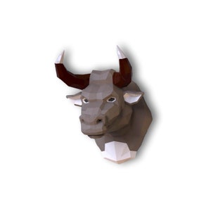Bull Head Paper Sculpture,Pre-cut DIY Papercraft Kit,Handmade Stylized Animal Figurine,3D Paper Art,Multi-Color Custom,Low Poly Wall Decor