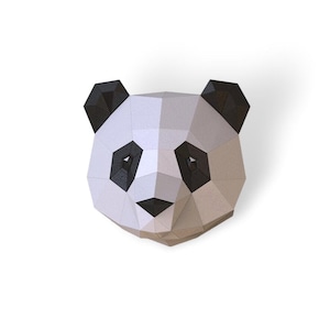 Panda Trophy Paper Sculpture,Pre-cut DIY Papercraft Kit,Handmade Wide Animal Figurine,3D Paper Art,Multi-Color Custom,Low Poly Wall Decor