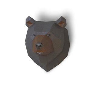 Grizzly Trophy Paper Sculpture,Pre-cut DIY Papercraft Kit,Handmade Bear Figurine,3D Paper Art,Multi-Color Custom,Low Poly Wall Decor