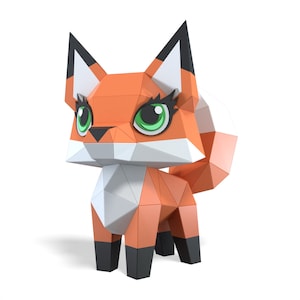 Cute Fox Paper Sculpture,Pre-cut DIY Papercraft Kit,Handmade Cute animals,Low Poly Home Decor,All Accessories Included