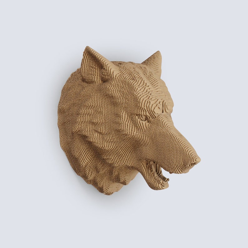 Wolf Head Trophy DIY Cardboard Sculpture, DIY Papercraft, 3D Wall artHome Decor, Corrugated board ,Animal Wall Decor,DIY Gift Brown