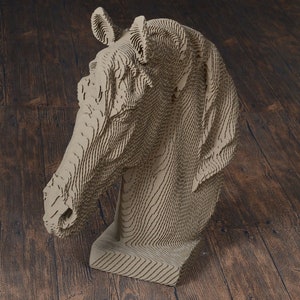 Tête de cheval - sculpture en carton à faire soi-même, créations artisanales en papier, art mural 3D, décoration d'intérieur, carton ondulé, décoration murale animal, cadeau bricolage